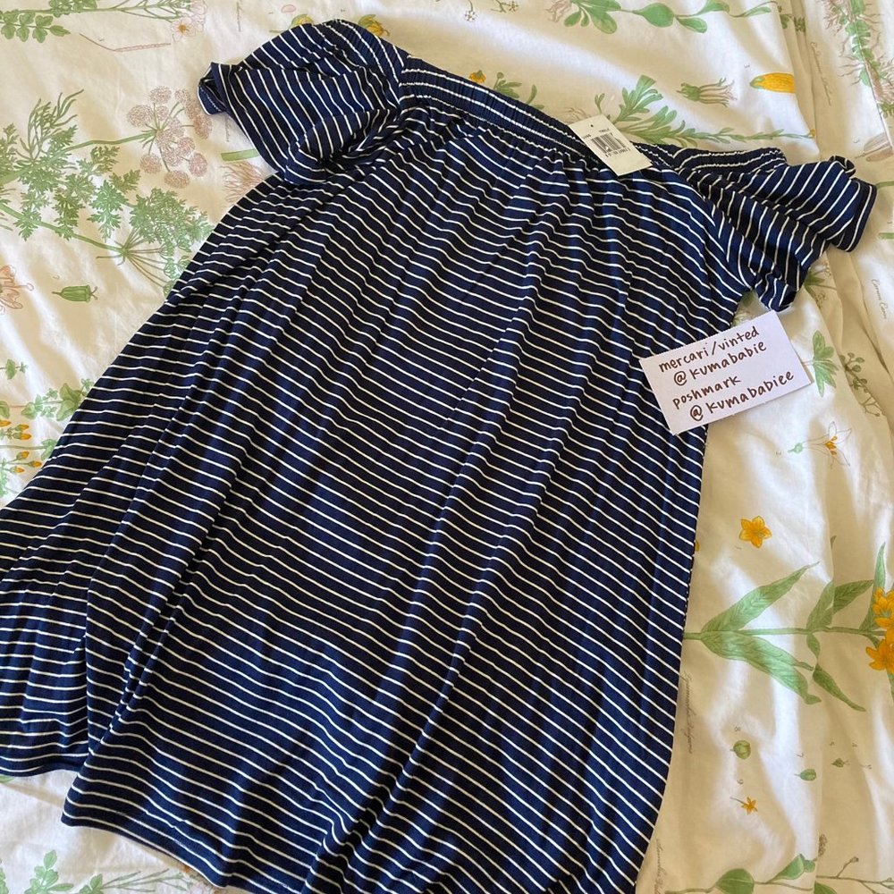 the vanity room - striped off the shoulder shift dress